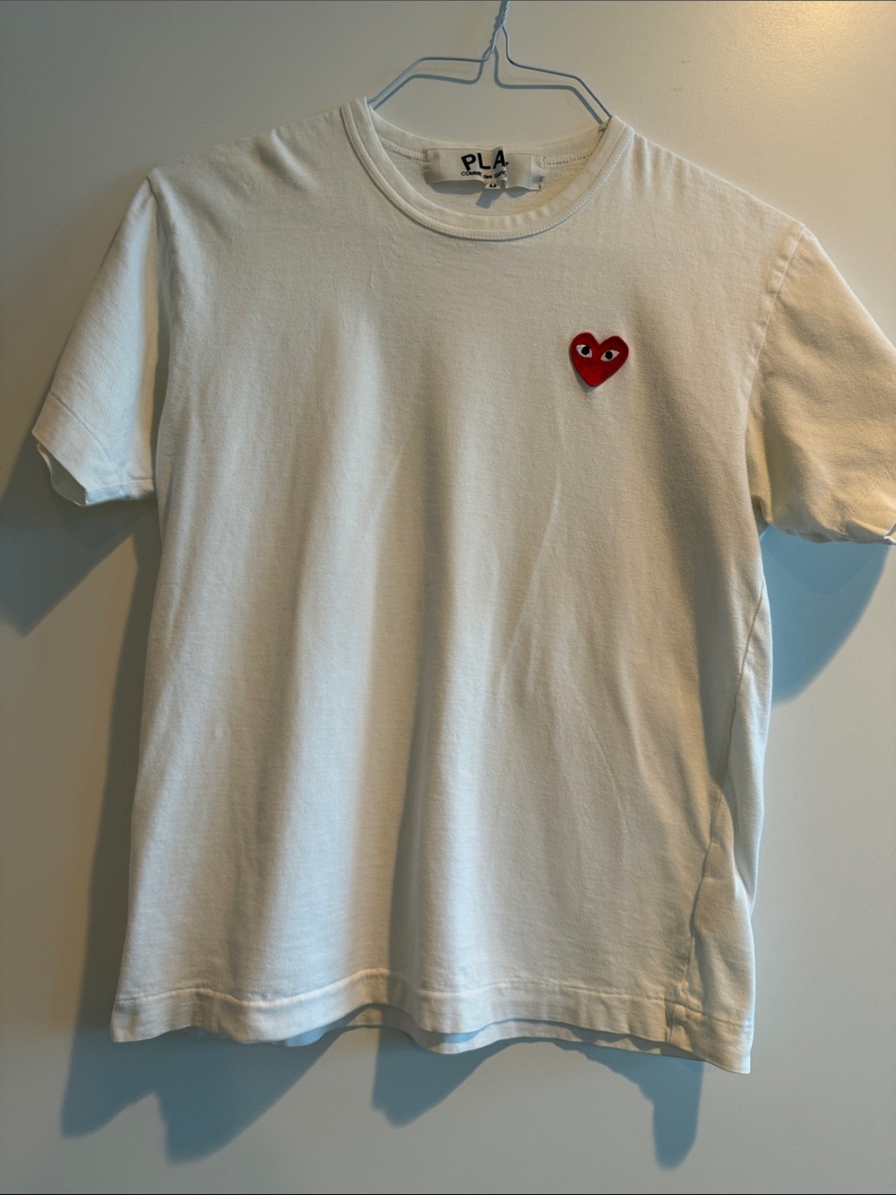 Comme des Garcons PLAY White Short Sleeve T-Shirt with Red Heart Patch